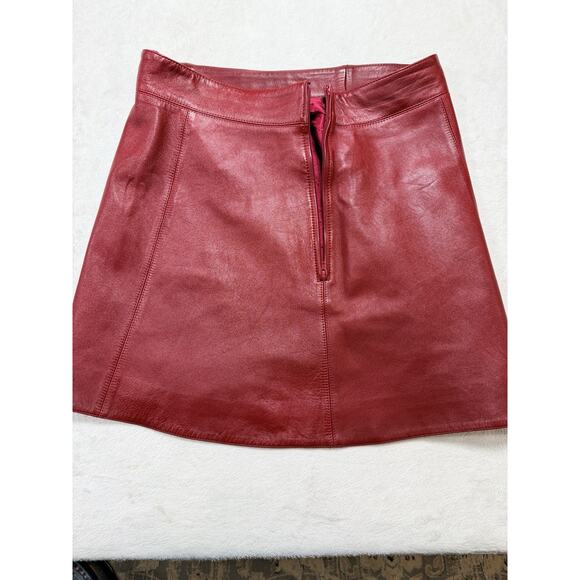 Claude Montana VTG Pencil Skirt Sz. 10/12 Red Lambskin Leather Avant Garde Glam